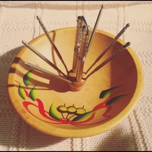 Vintage wood bowl and nut cracker set